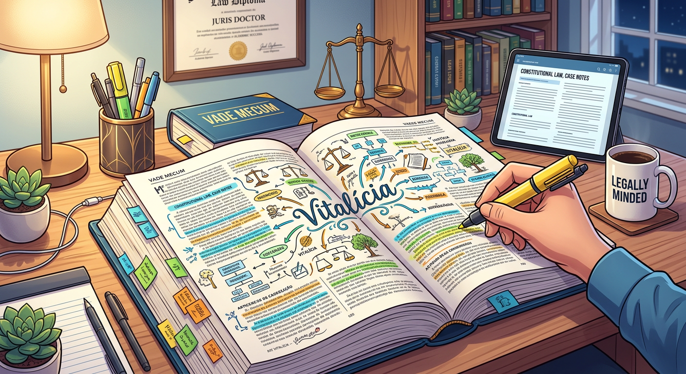 <h1 style="font-size: 2.2em; text-align: center; color: #2c3e50; margin-bottom: 30px; line-height: 1.3;">Decorando a Lei: A Sinfonia Vitalícia da Aprovação Jurídica</h1>