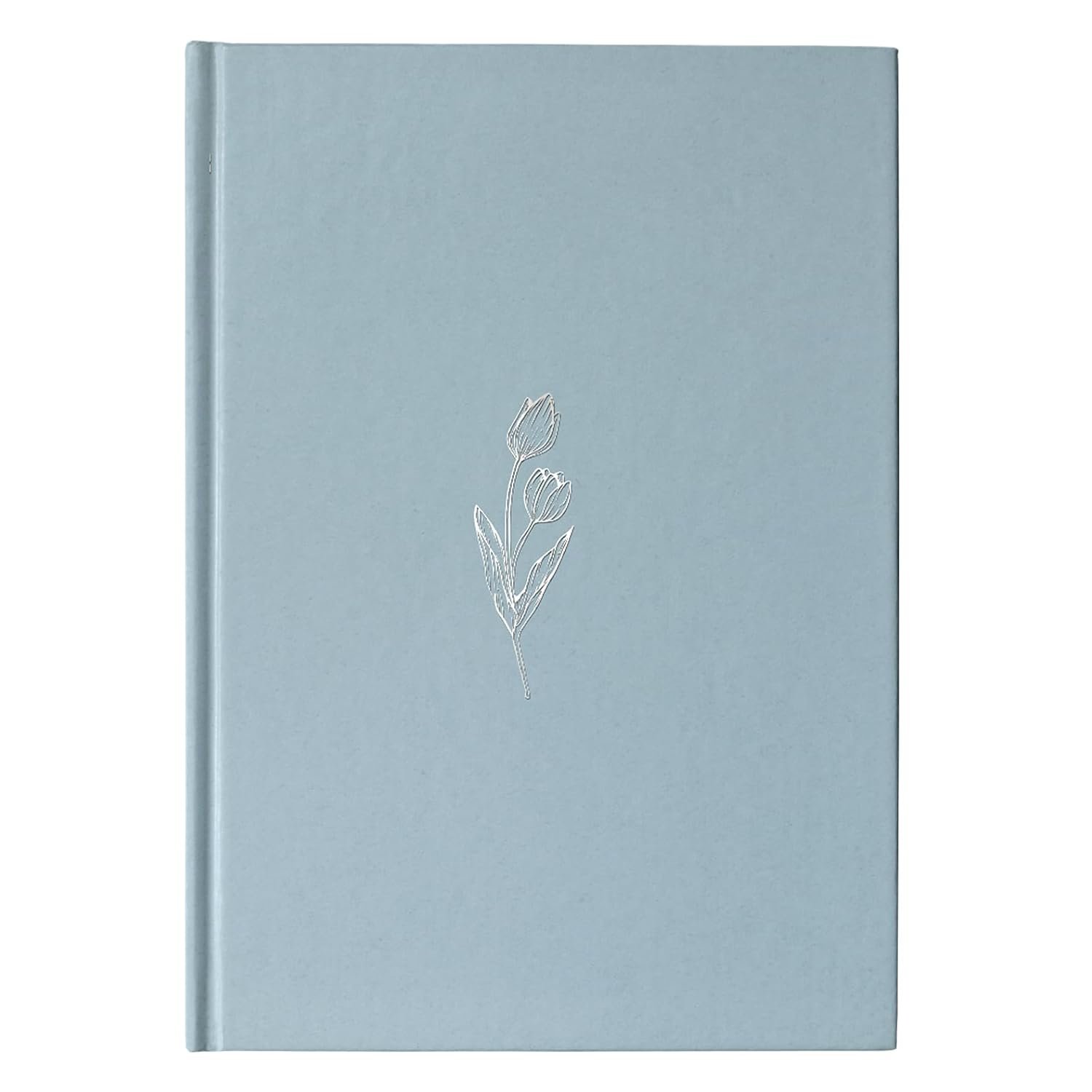 Capa azul de capa dura da Bíblia NVI Econômica com design de tulipa e título em dourado.