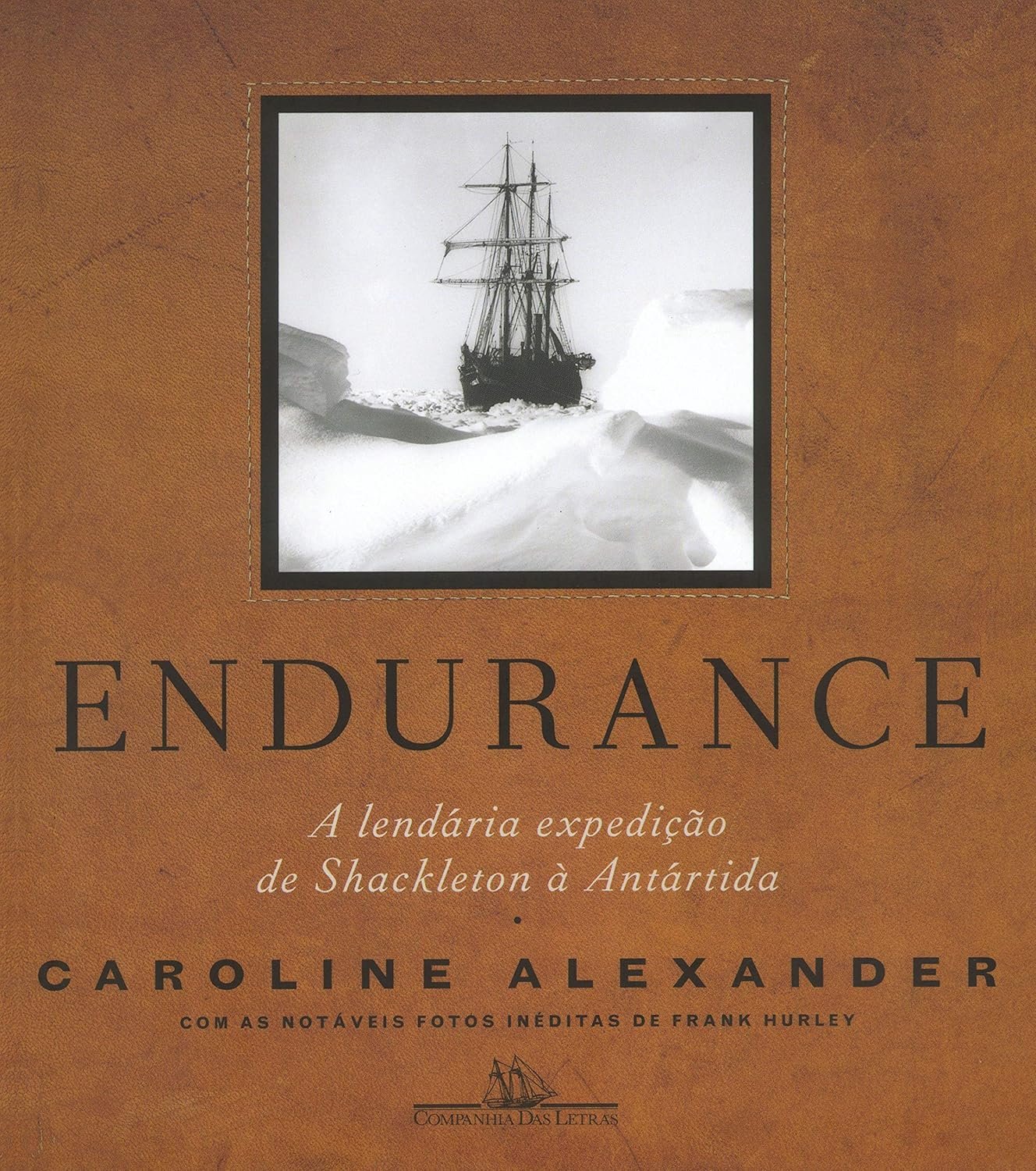 Ilustração dramática da expedição Endurance de Shackleton na Antártida, mostrando a embarcação e a tripulação em meio a gelo e tempestade.