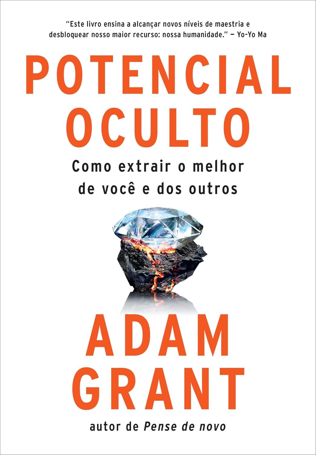 Cover of the eBook 'Potencial Oculto' by Adam Grant, showing a glowing human silhouette rising from a brain, surrounded by diverse people collaborating, in deep blue and gold colors.