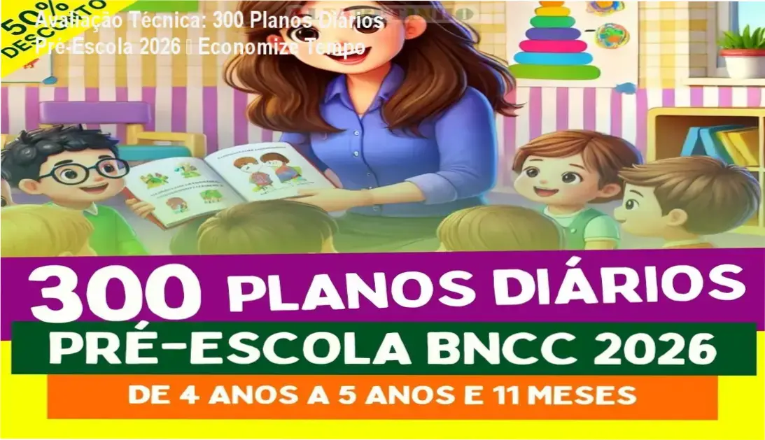 Imagem ilustrando o pacote 300 Planos Diários Pré-Escola 2026 com destaque para a facilidade de uso