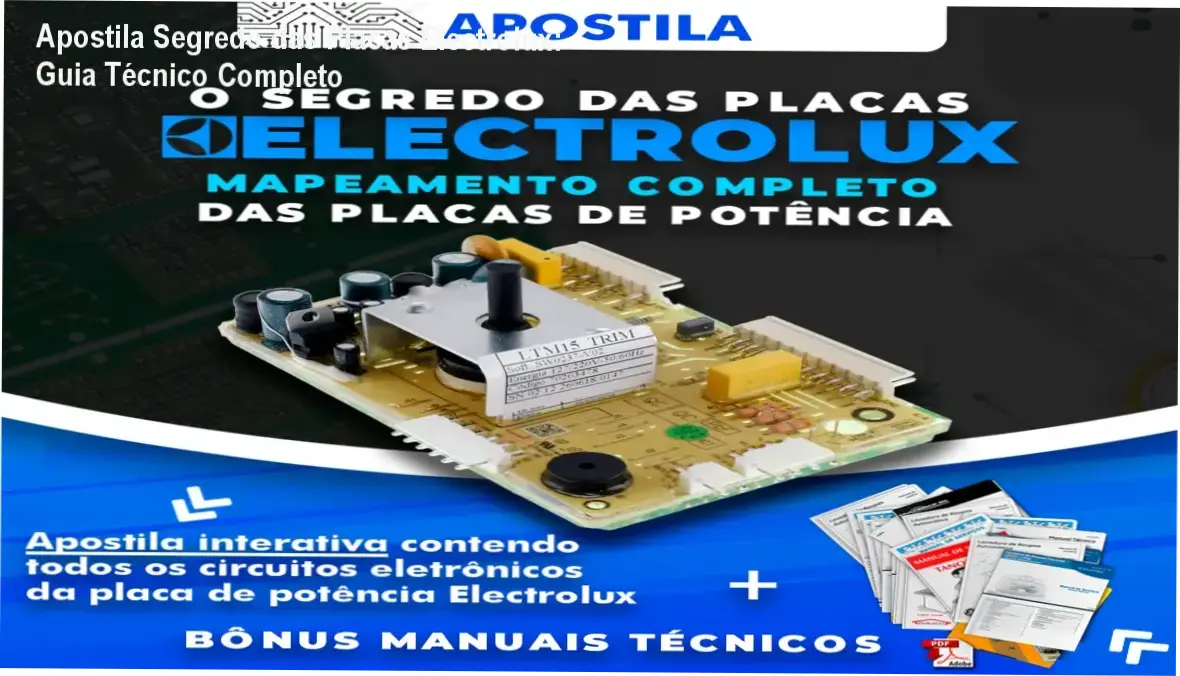Capa da Apostila Segredo das Placas Electrolux mostrando diagramas de circuitos eletrônicos