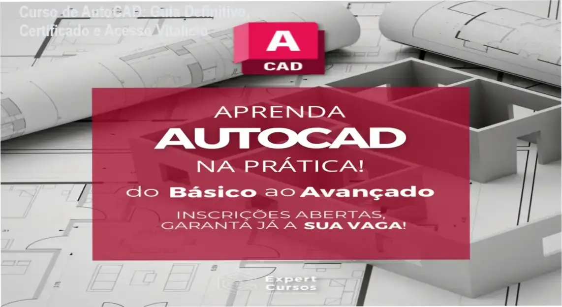 Imagem do curso de AutoCAD mostrando certificado digital e interface de desenho 3D