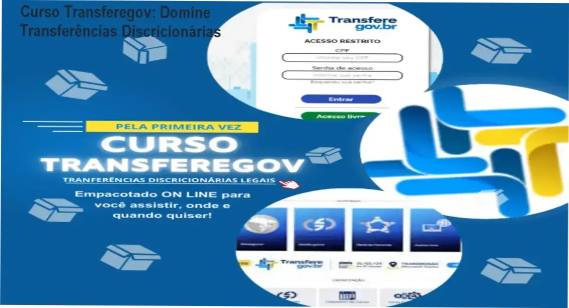 Tela do Curso Transferegov mostrando aula prática de transferências discricionárias