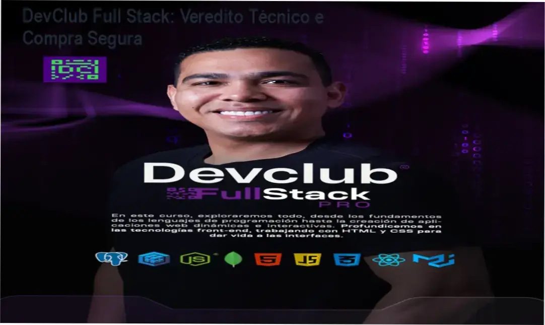 Tela do curso DevClub Full Stack mostrando suporte 24/7 e trilha de empregabilidade