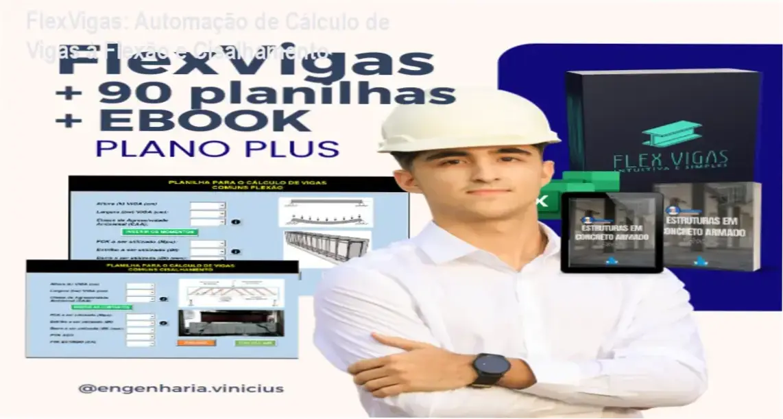Tela da planilha FlexVigas mostrando cálculo automático de vigas de concreto armado