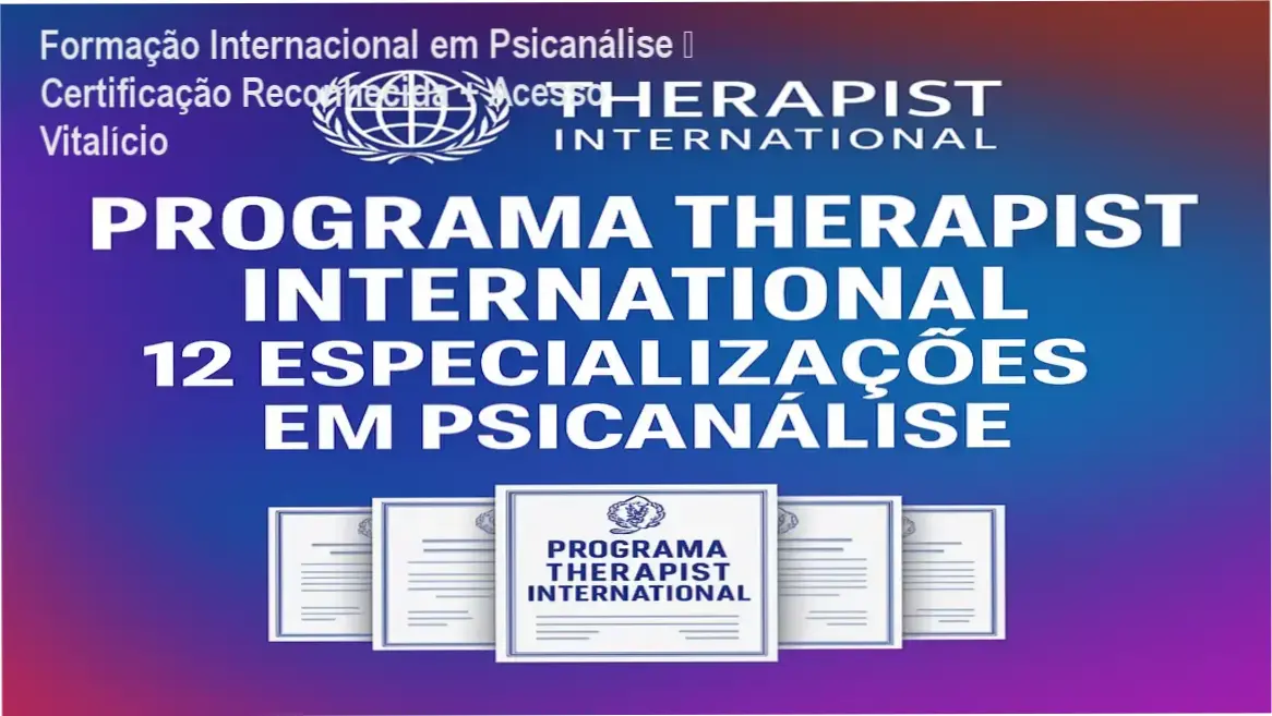 Imagem promocional da Formação Internacional em Psicanálise com destaque para acesso vitalício e múltiplas certificações