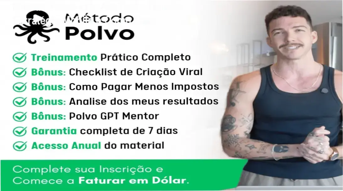 Captura de tela do Método Polvo 4x1 mostrando a interface mobile para geração de renda em dólares