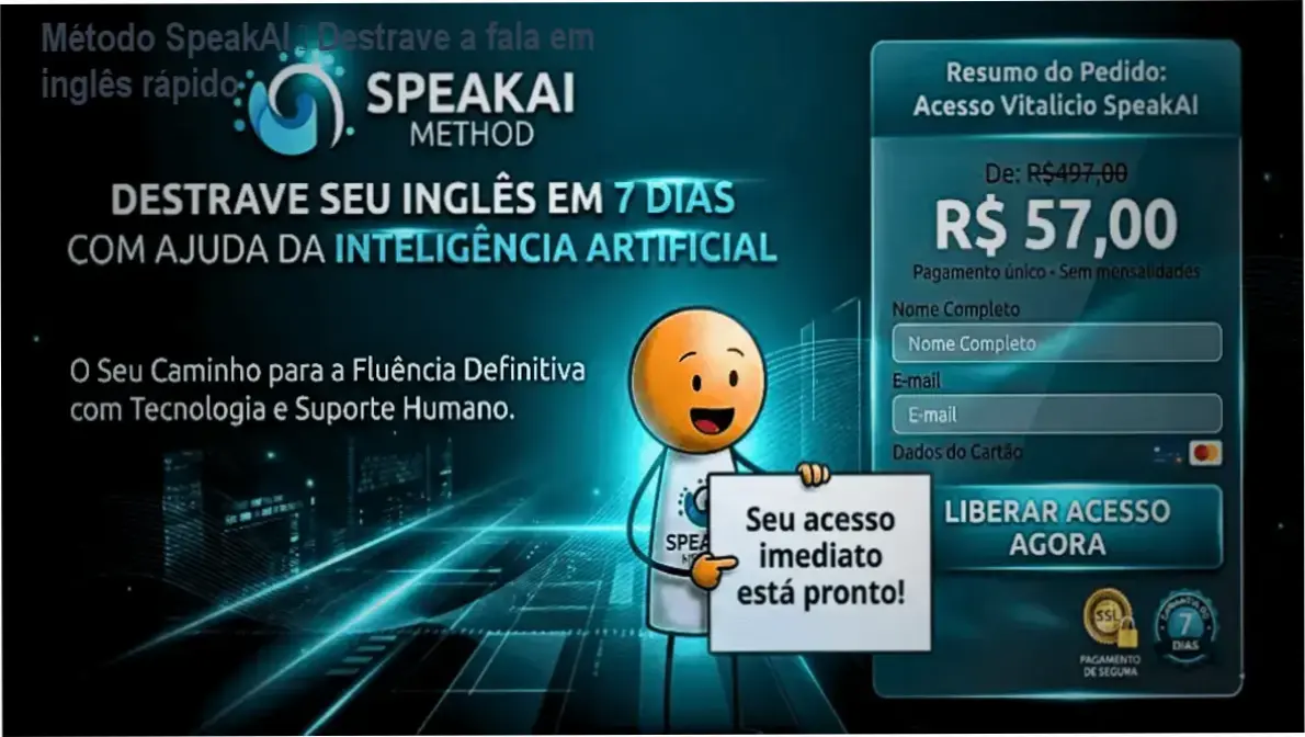 Tela do Método SpeakAI mostrando frases práticas para praticar fala em inglês