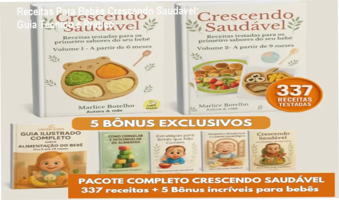 Capa do ebook Receitas Para Bebês Crescendo Saudável mostrando receitas nutritivas e guia ilustrado