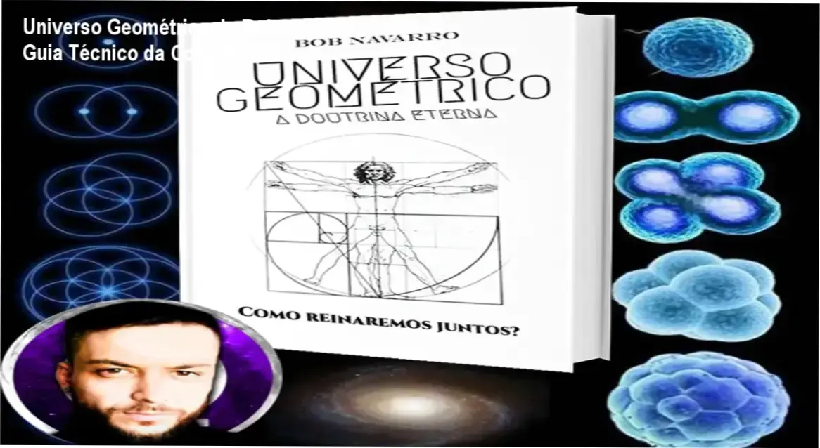 Capa do curso Universo Geométrico de Bob Navarro mostrando símbolos de geometria sagrada e consciência expandida