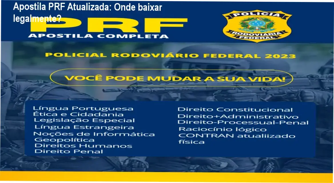 Capa da Apostila PRF Atualizada mostrando guia de estudo para concurso