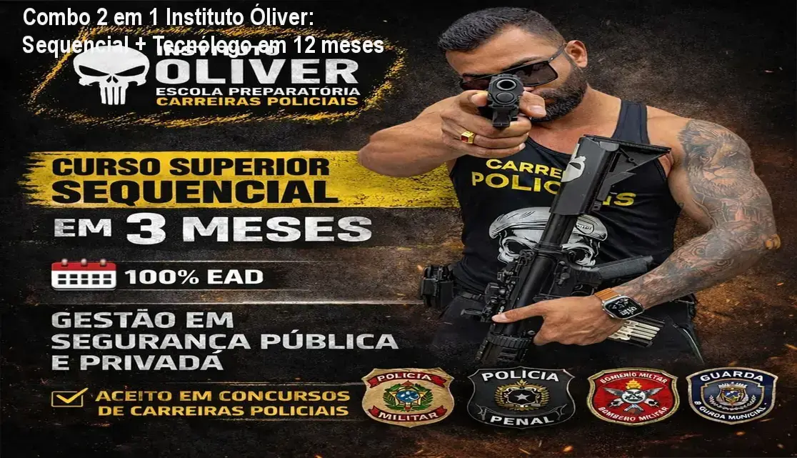 Imagem do Combo Superior Sequencial + Curso Tecnólogo EAD do Instituto Óliver, mostrando diploma e material de estudo