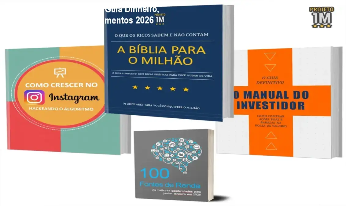 Capa do combo de e-books Projeto Milhão com ícones de ouro e símbolo de euro, ilustrando o conceito de riqueza digital e crescimento profissional