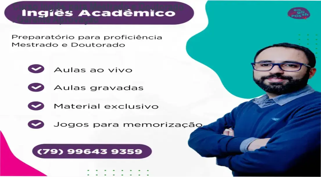 Homem estudando inglês acadêmico em computador, representando o curso de inglês preparatório para mestrado e doutorado