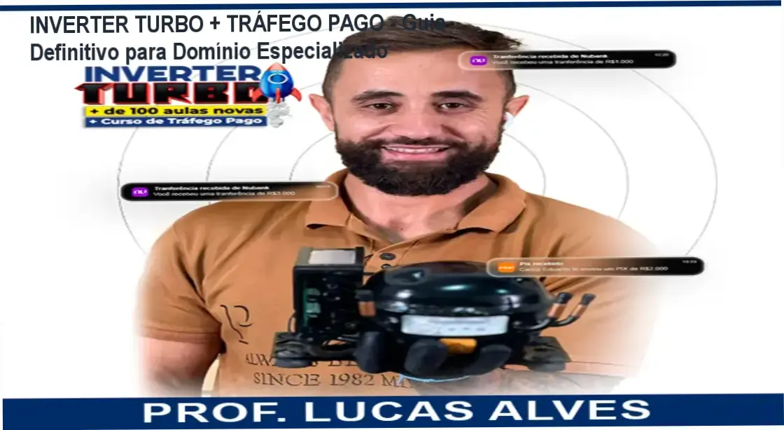 Tela do curso INVERTER TURBO TRÁFEGO PAGO mostrando aulas práticas em laboratório de refrigeração
