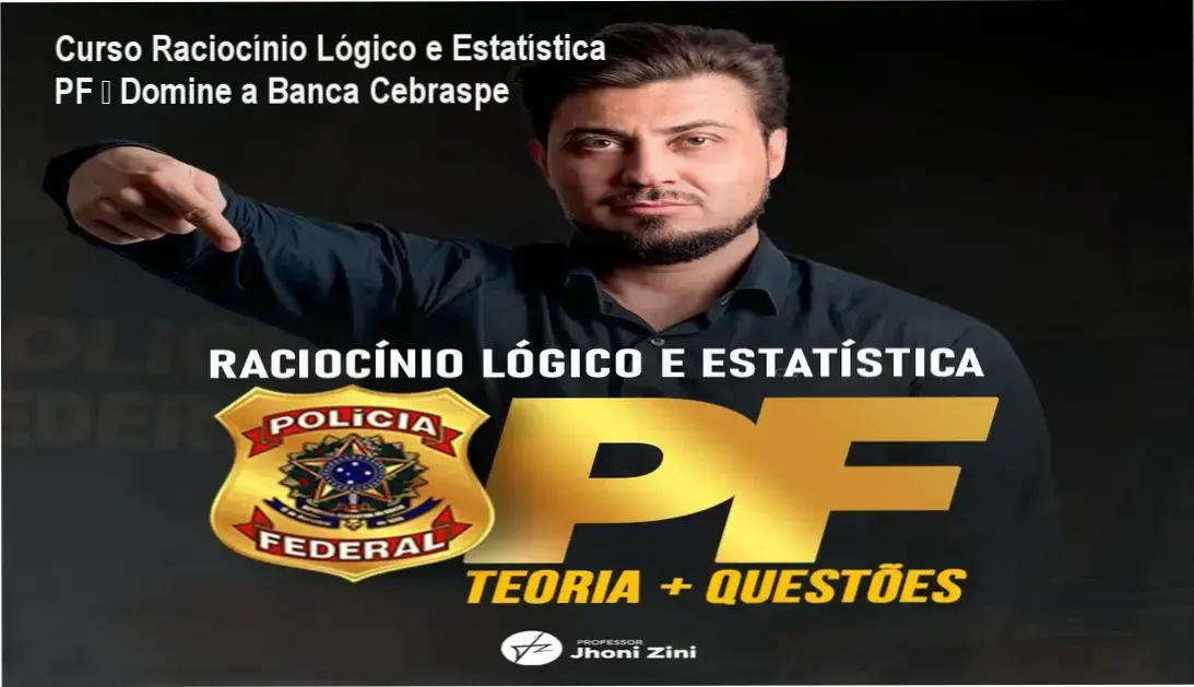 Tela do curso online Raciocínio Lógico e Estatística para Polícia Federal mostrando teoria e questões comentadas
