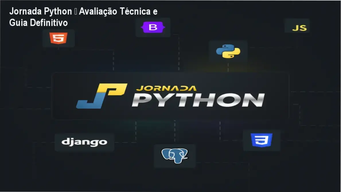 Capa do ebook Jornada Python mostrando módulos de Python, Django e projetos reais