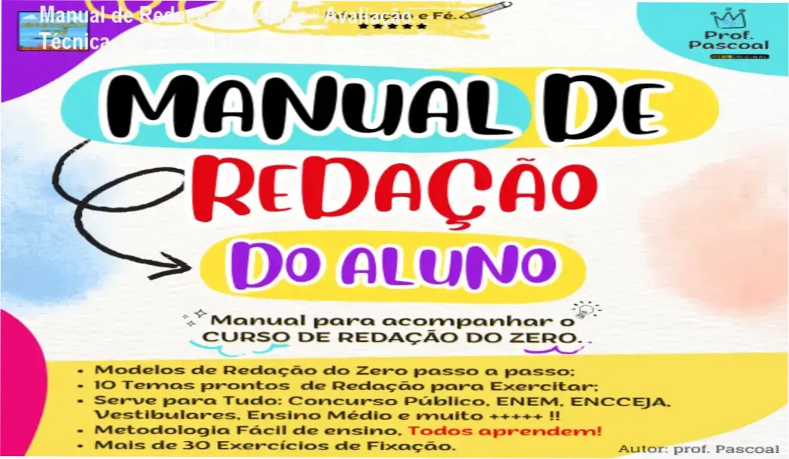 Capa do e‑book Manual de Redação do Aluno – Redação do Zero Passo a Passo