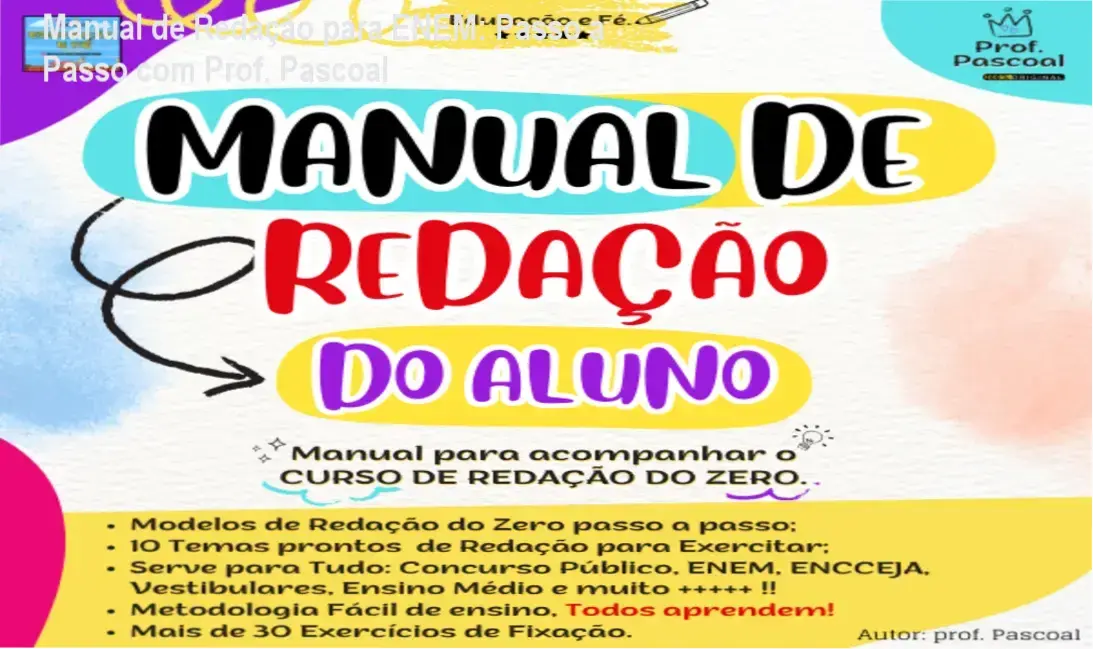 Capa digital do Manual de Redação do Aluno com método passo a passo para redações dissertativas
