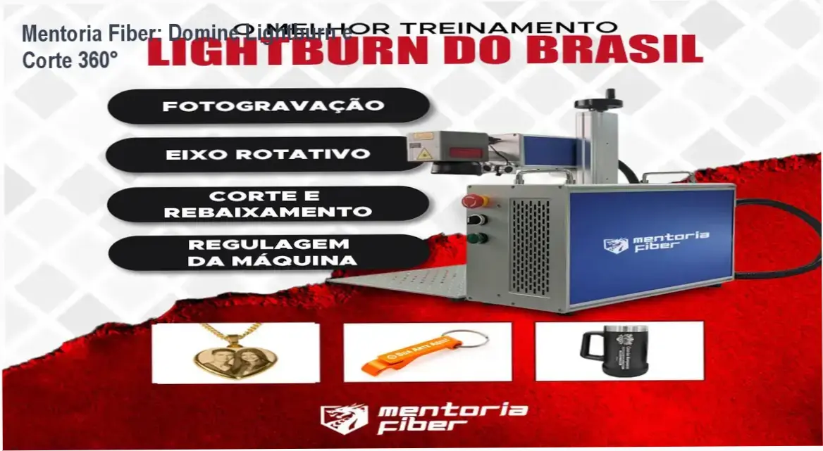 Tela mostrando o software Lightburn configurado para corte 360° em máquina Fiber Laser