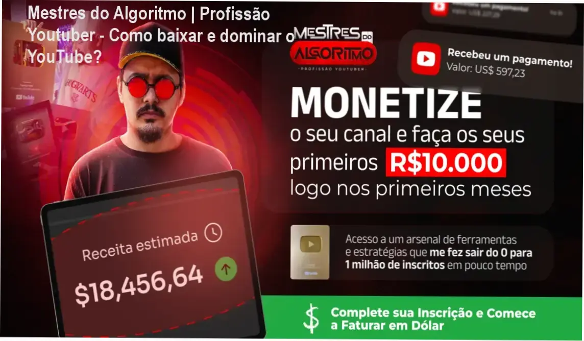 Imagem do curso Mestres do Algoritmo | Profissão Youtuber com destaque para técnicas de criação de conteúdo com IA.
