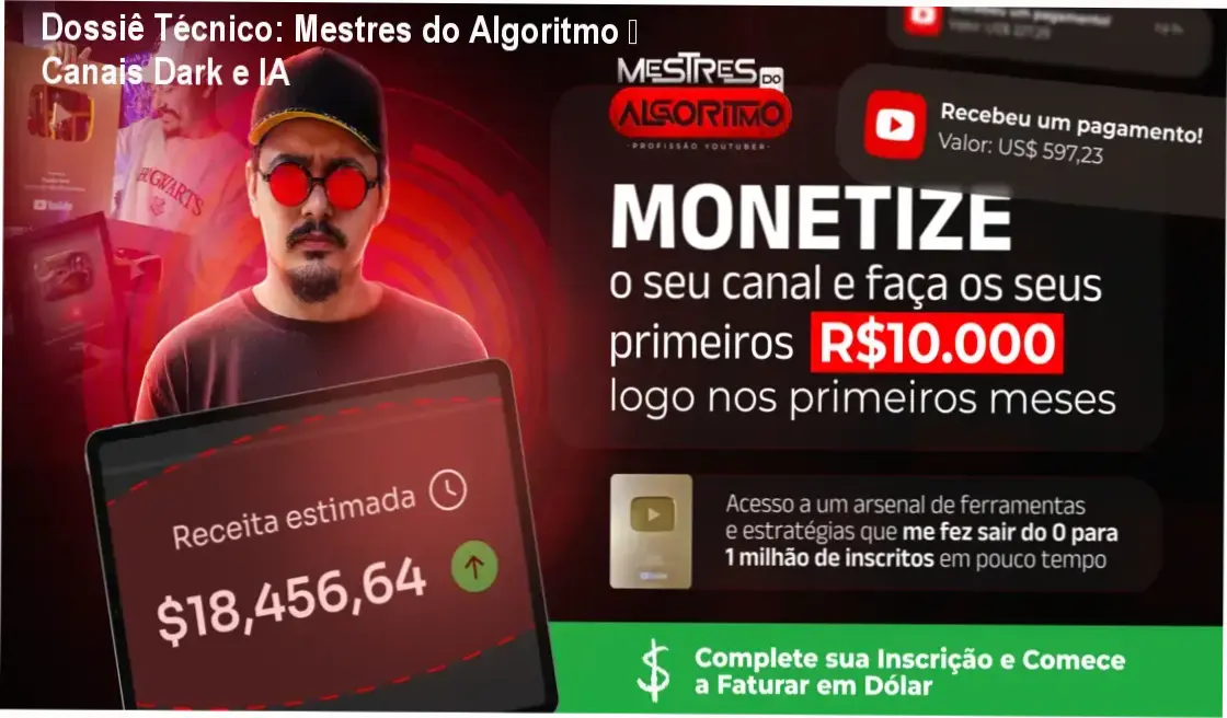 Capa do ebook Mestres do Algoritmo mostrando estratégias de canais dark e automação com IA