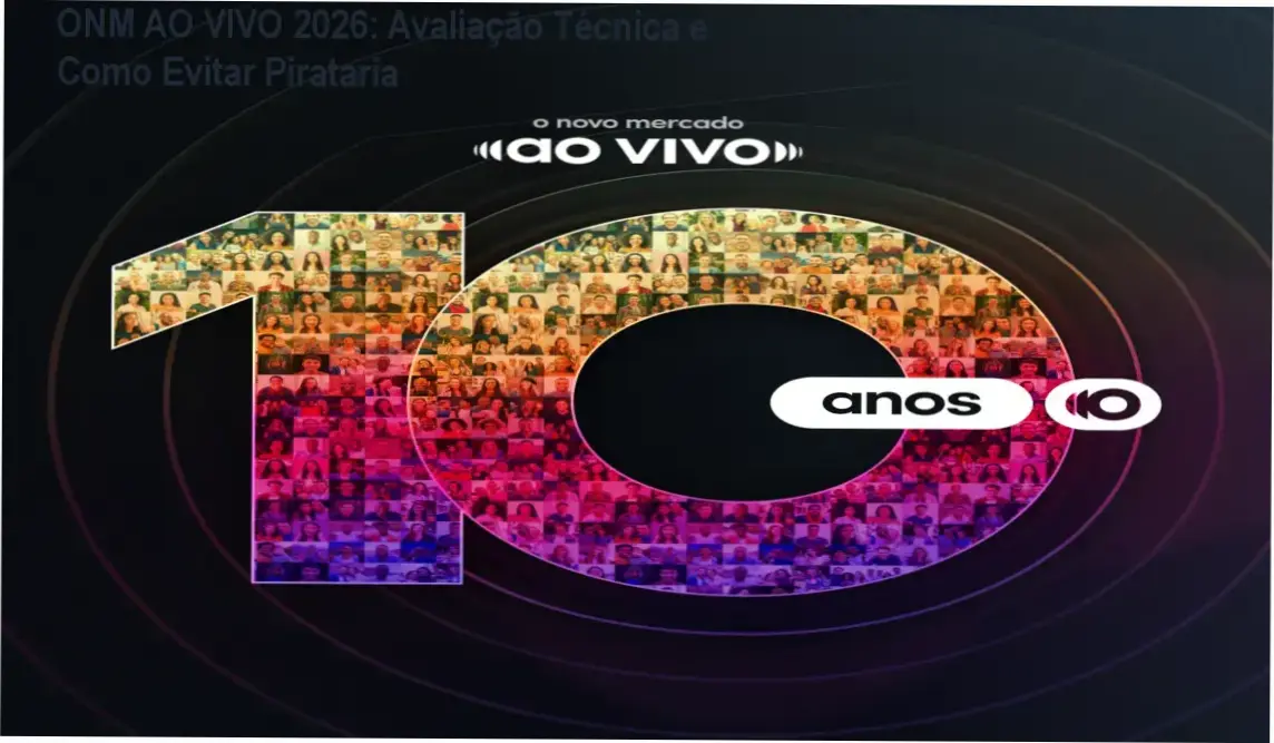 Imagem promocional do evento ONM AO VIVO 2026 destacando alerta contra pirataria e compra segura