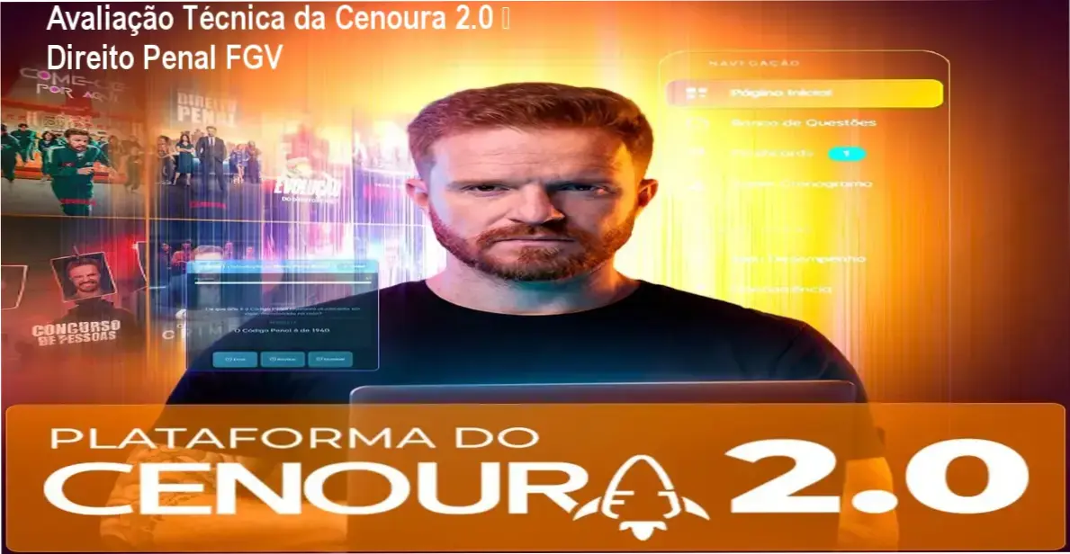 Tela da Plataforma Cenoura 2.0 mostrando questões comentadas de Direito Penal da FGV