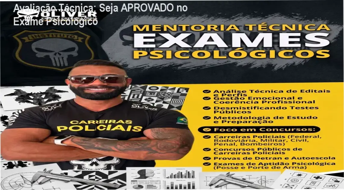 Capa do curso Seja APROVADO no Exame Psicológico, com professor Mateus Oliver apresentando técnica de perfil profissiográfico